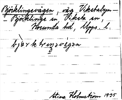Bild på arkivkortet för arkivposten Björklingevägen
