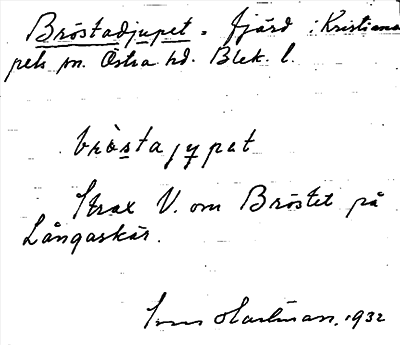 Bild på arkivkortet för arkivposten Bröstadjupet