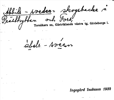 Bild på arkivkortet för arkivposten Abbils-sveden