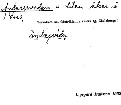 Bild på arkivkortet för arkivposten Anderssveden
