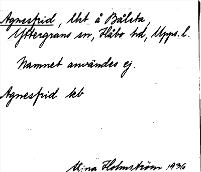 Bild på arkivkortet för arkivposten Agnesfrid