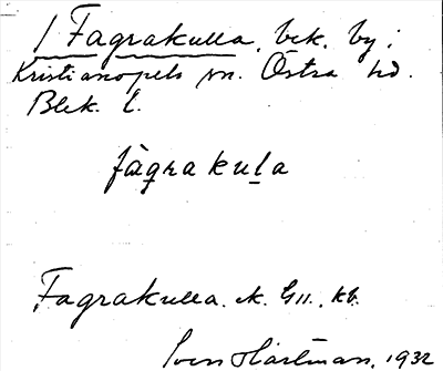 Bild på arkivkortet för arkivposten Fagrakulla
