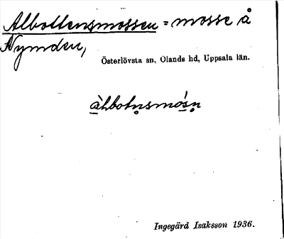 Bild på arkivkortet för arkivposten Albottensmossen