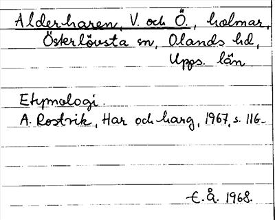 Bild på arkivkortet för arkivposten Alderharen, V. o. Ö.