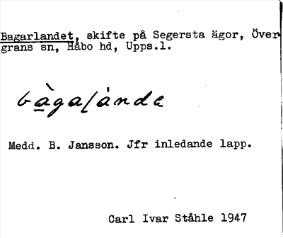 Bild på arkivkortet för arkivposten Bagarlandet