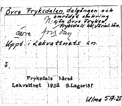Bild på arkivkortet för arkivposten Övre Fryksdalen