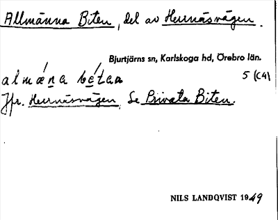 Bild på arkivkortet för arkivposten Allmänna Biten
