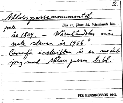 Bild på arkivkortet för arkivposten Adlersparremonumentet