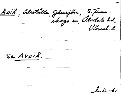 Bild på arkivkortet för arkivposten Adiå, se Avdiå