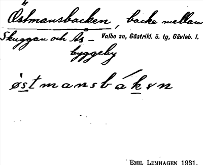 Bild på arkivkortet för arkivposten Östmansbacken