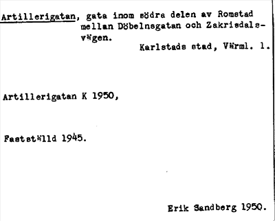 Bild på arkivkortet för arkivposten Artillerigatan