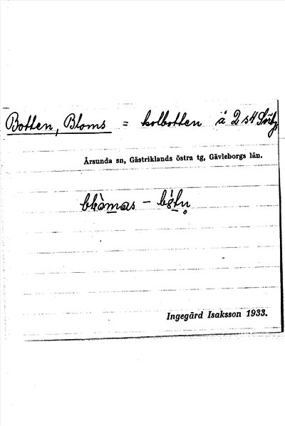 Bild på arkivkortet för arkivposten Botten, Bloms