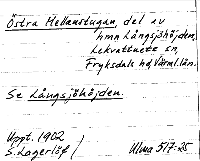 Bild på arkivkortet för arkivposten Östra Mellanstugan, se Långsjöhöjden