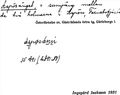 Bild på arkivkortet för arkivposten Aspösänget