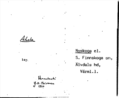 Bild på arkivkortet för arkivposten Ahola