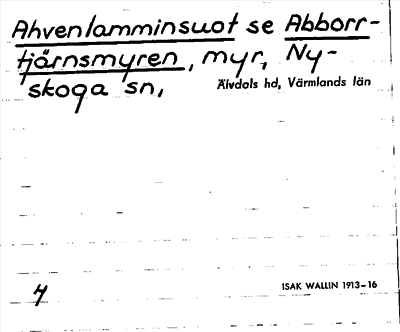 Bild på arkivkortet för arkivposten Ahvenlamminsuot, se Abborrtjärnsmyren