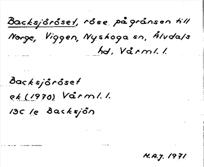 Bild på arkivkortet för arkivposten Backsjöröset
