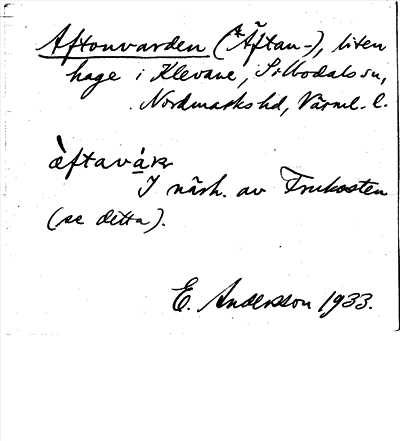 Bild på arkivkortet för arkivposten Aftonvarden