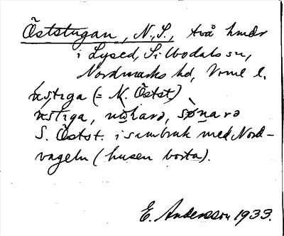 Bild på arkivkortet för arkivposten Öststugan, N., S.