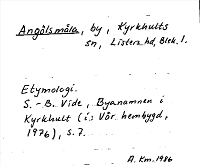 Bild på arkivkortet för arkivposten Angölsmåla