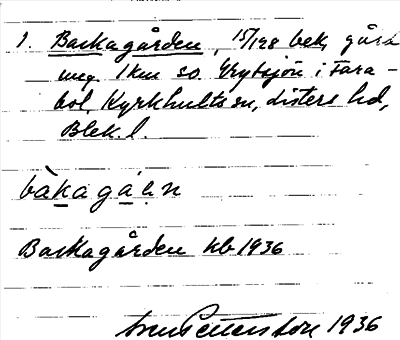 Bild på arkivkortet för arkivposten Backagården