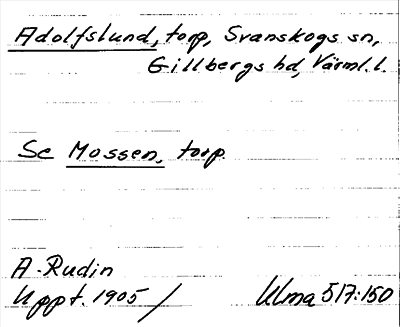 Bild på arkivkortet för arkivposten Adolfslund, se Mossen