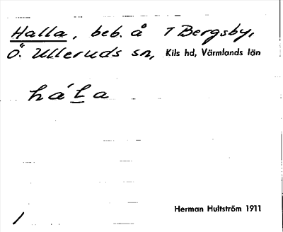 Bild på arkivkortet för arkivposten Halla