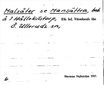 Bild på arkivkortet för arkivposten Malsäter, se Mansättra