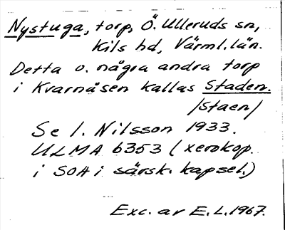 Bild på arkivkortet för arkivposten Nystuga