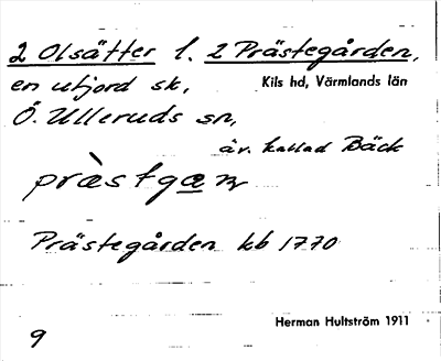 Bild på arkivkortet för arkivposten Olsätter l. Prästegården