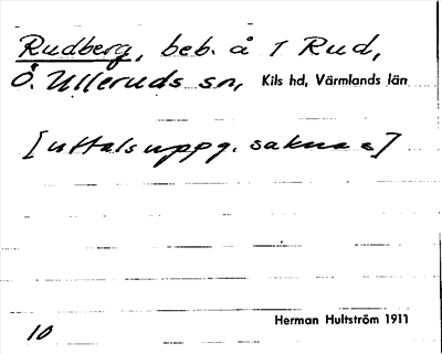 Bild på arkivkortet för arkivposten Rudberg