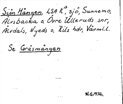 Bild på arkivkortet för arkivposten Siön Mången, se Gräsmången