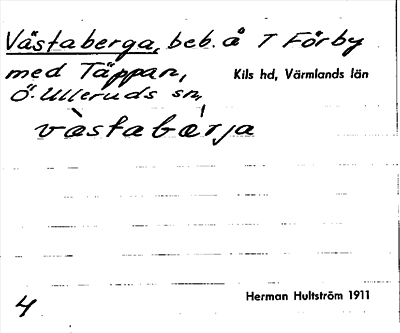 Bild på arkivkortet för arkivposten Västaberga