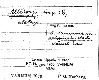 Bild på arkivkortet för arkivposten Allétorp