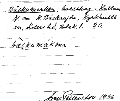 Bild på arkivkortet för arkivposten Bäckamarken