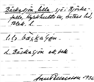 Bild på arkivkortet för arkivposten Bäckasjön, lilla