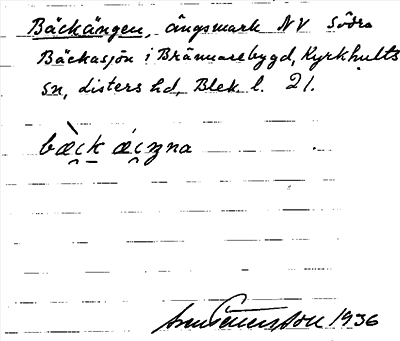 Bild på arkivkortet för arkivposten Bäckängen