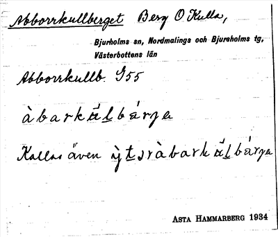 Bild på arkivkortet för arkivposten Abborrkullberget