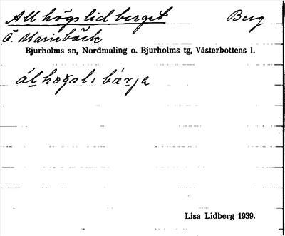 Bild på arkivkortet för arkivposten Allhögslidberget