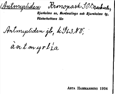 Bild på arkivkortet för arkivposten Antmyrliden