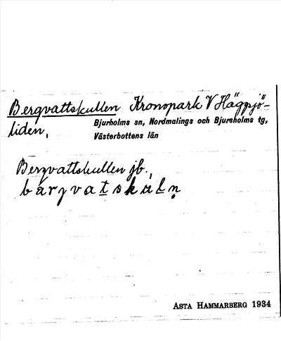 Bild på arkivkortet för arkivposten Bergvattskullen