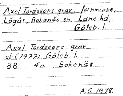Bild på arkivkortet för arkivposten Axel Tordssons grav