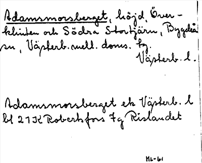 Bild på arkivkortet för arkivposten Adamsmorsberget