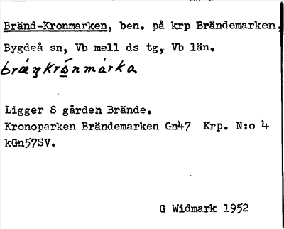 Bild på arkivkortet för arkivposten Bränd-Kronmarken
