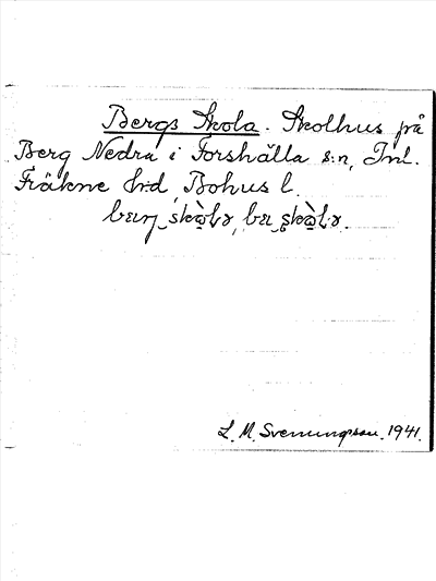 Bild på arkivkortet för arkivposten Bergs Skola