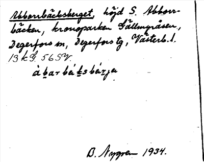 Bild på arkivkortet för arkivposten Abborrbäcksberget