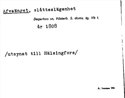 Bild på arkivkortet för arkivposten Afvaänget