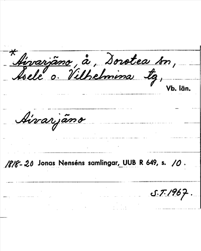 Bild på arkivkortet för arkivposten *Aivarjäno