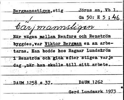 Bild på arkivkortet för arkivposten Bergmansstigen
