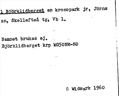 Bild på arkivkortet för arkivposten Björklidberget